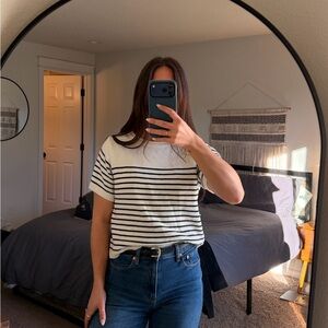 Striped White and Black Women's Top